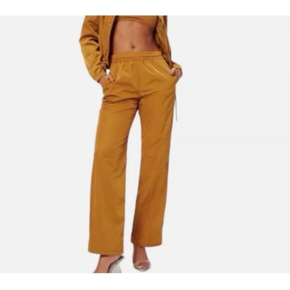 #337 NWT Good American Bronze Gold Essential Wide Leg Track Pants Size 4X